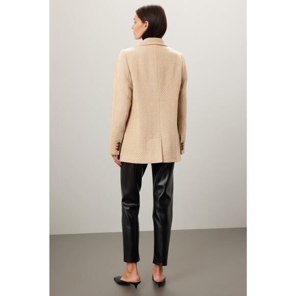 Anine Bing Tan Fishbone Wool Blend Double Breasted Relaxed Blazer Jacket Size S - Picture 2 of 16